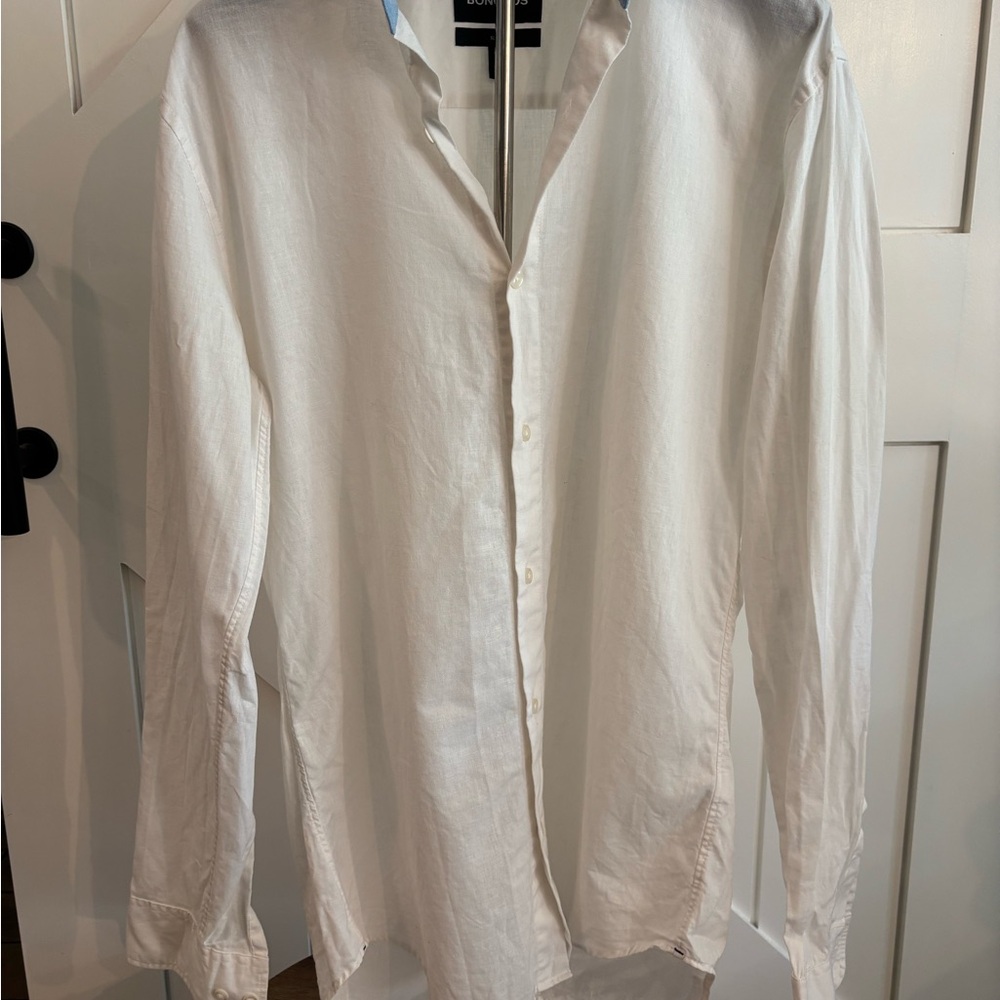 Bonobos Slim Fit Shirt M White Linen Chambray Trim Button Down Men’s